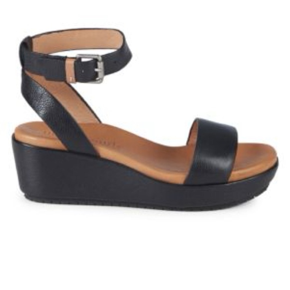 Gentle Souls Black Leather Platform Wedge Sandals (Morrie)